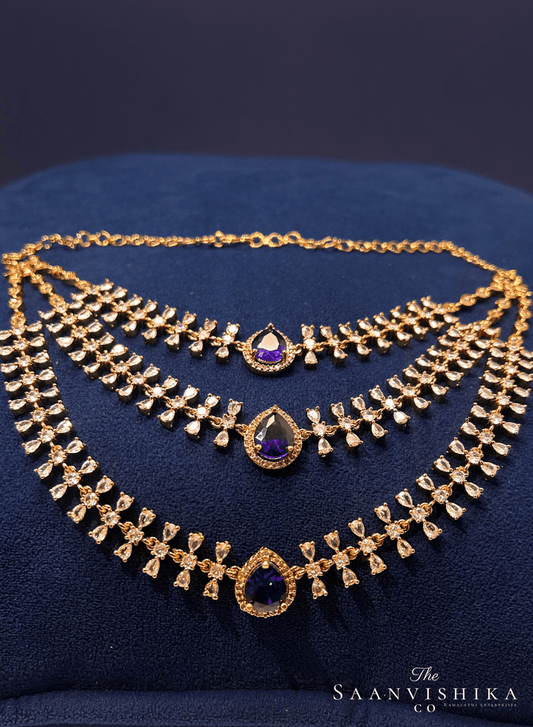 Step Chain Gemstone Short Necklace Purple