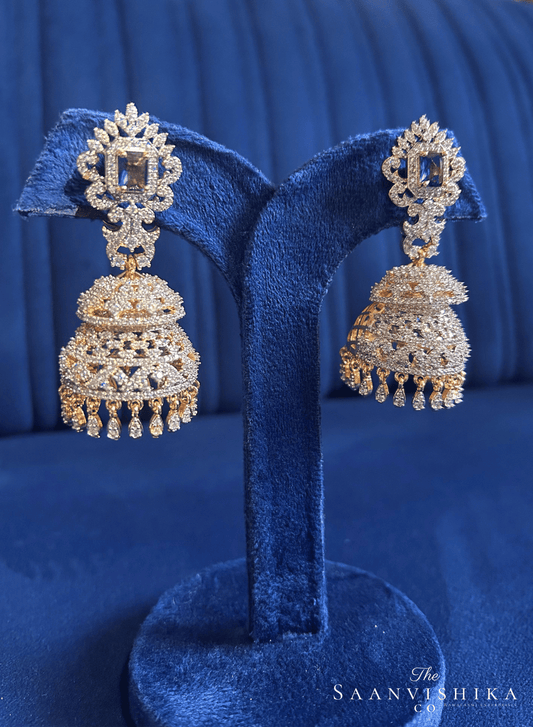Grand Double Jhumka Earrings Purple