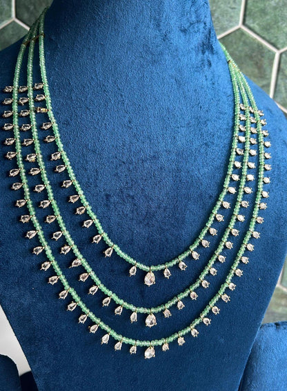 3 Lines CZ Micro Beads Mala Green