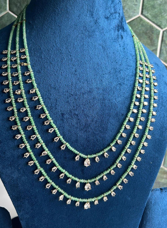 3 Lines CZ Micro Beads Mala Green