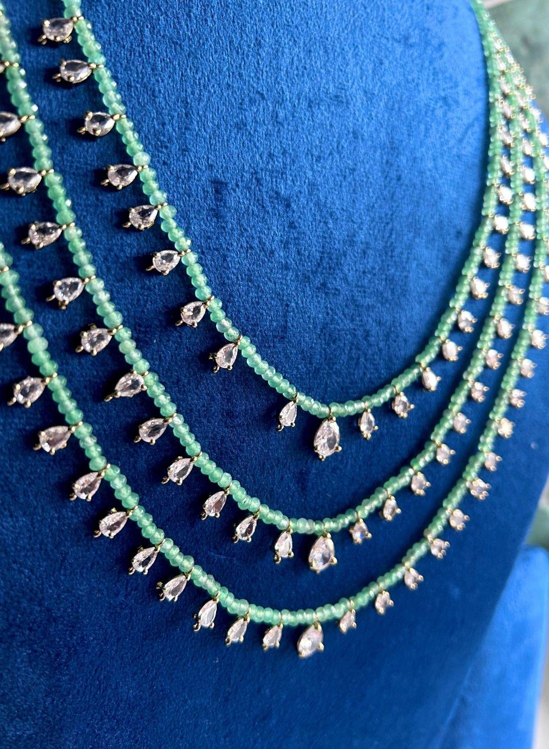 3 Lines CZ Micro Beads Mala Green