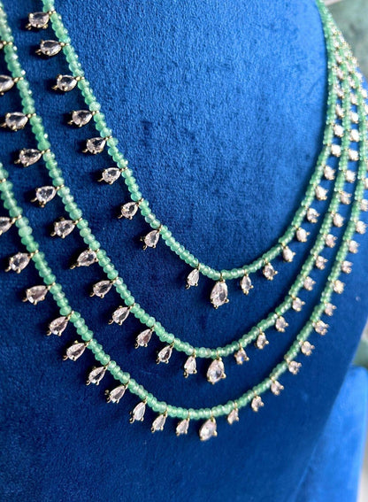 3 Lines CZ Micro Beads Mala Green