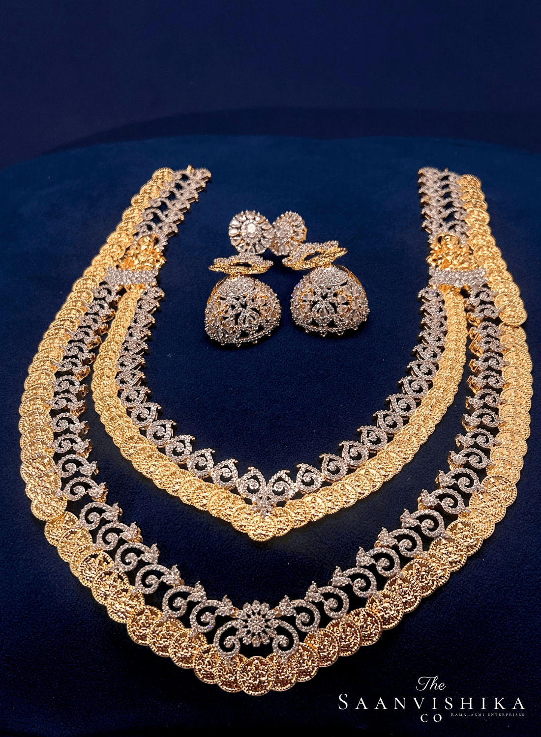Grand Lakshmi kasulu Haram 2 Layer with Earrings