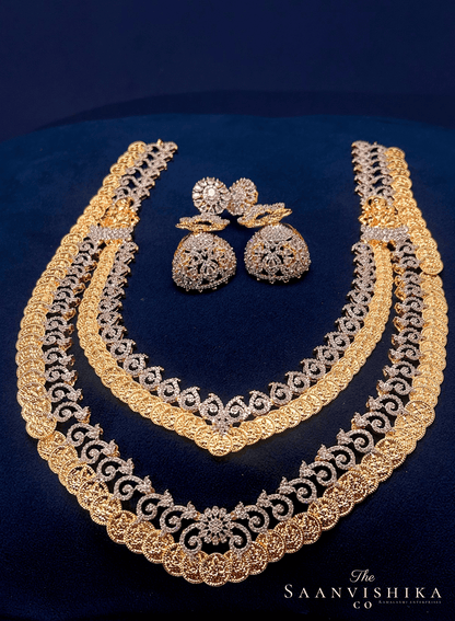 Grand Lakshmi kasulu Haram 2 Layer with Earrings