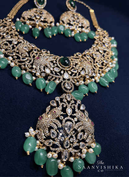 Royal victorian elephant detachable necklace with Green Beads