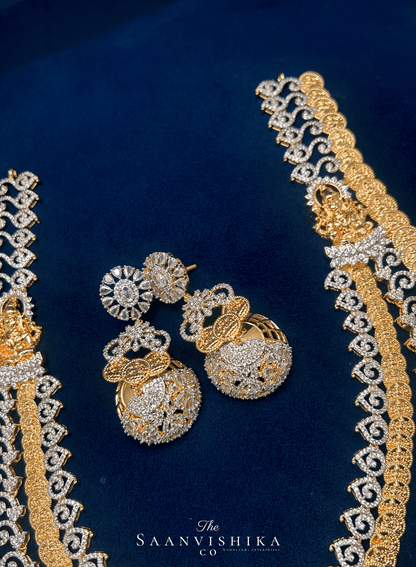 Grand Lakshmi kasulu Haram 2 Layer with Earrings