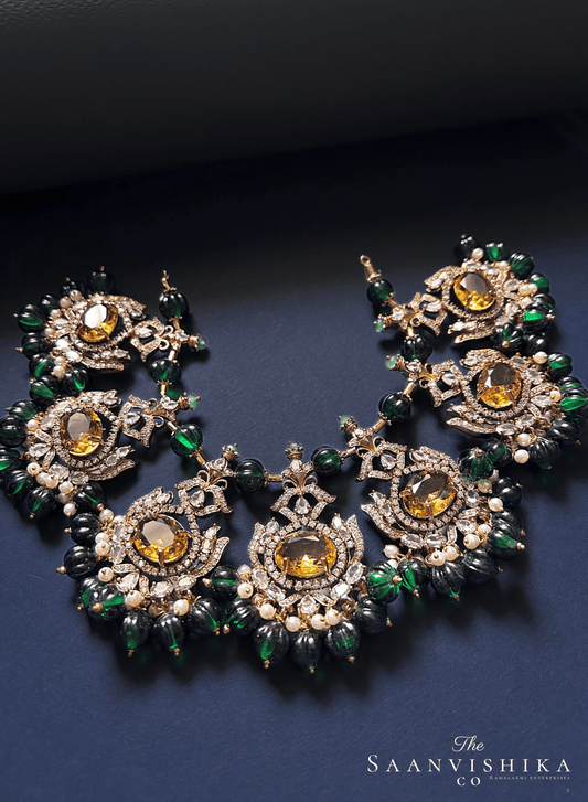 Grand Victorian Beads Necklace and Earrings Yellow