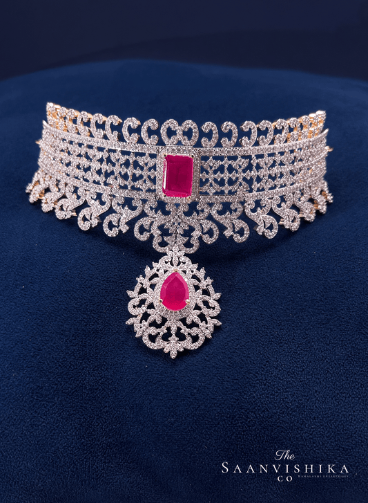 Ruby Red Diamond Choker with Earrings