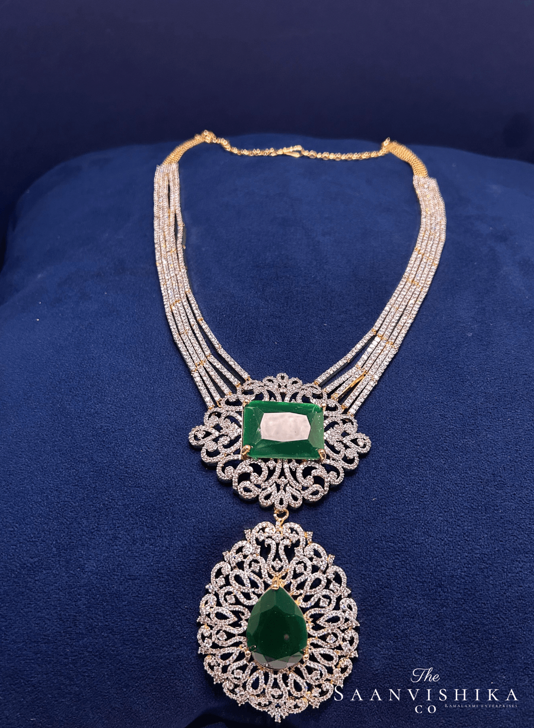 Luxurious Designer Uncut Large Emerald Stone Diamond Replica Haram Set