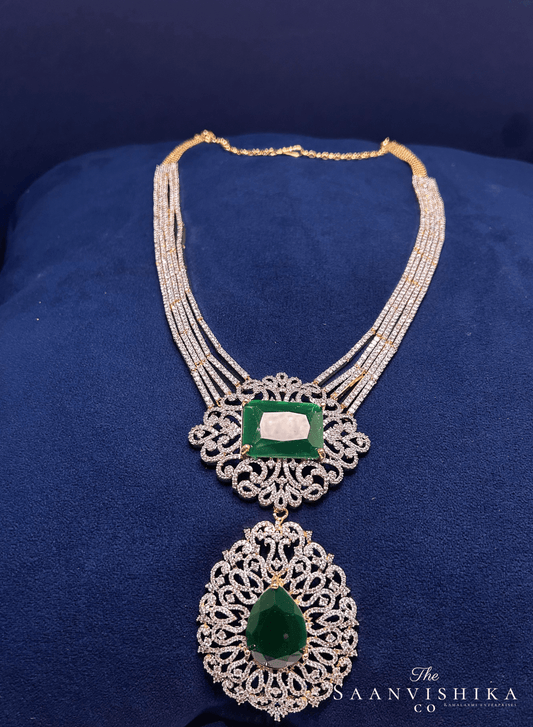 Luxurious Designer Uncut Large Emerald Stone Diamond Replica Haram Set