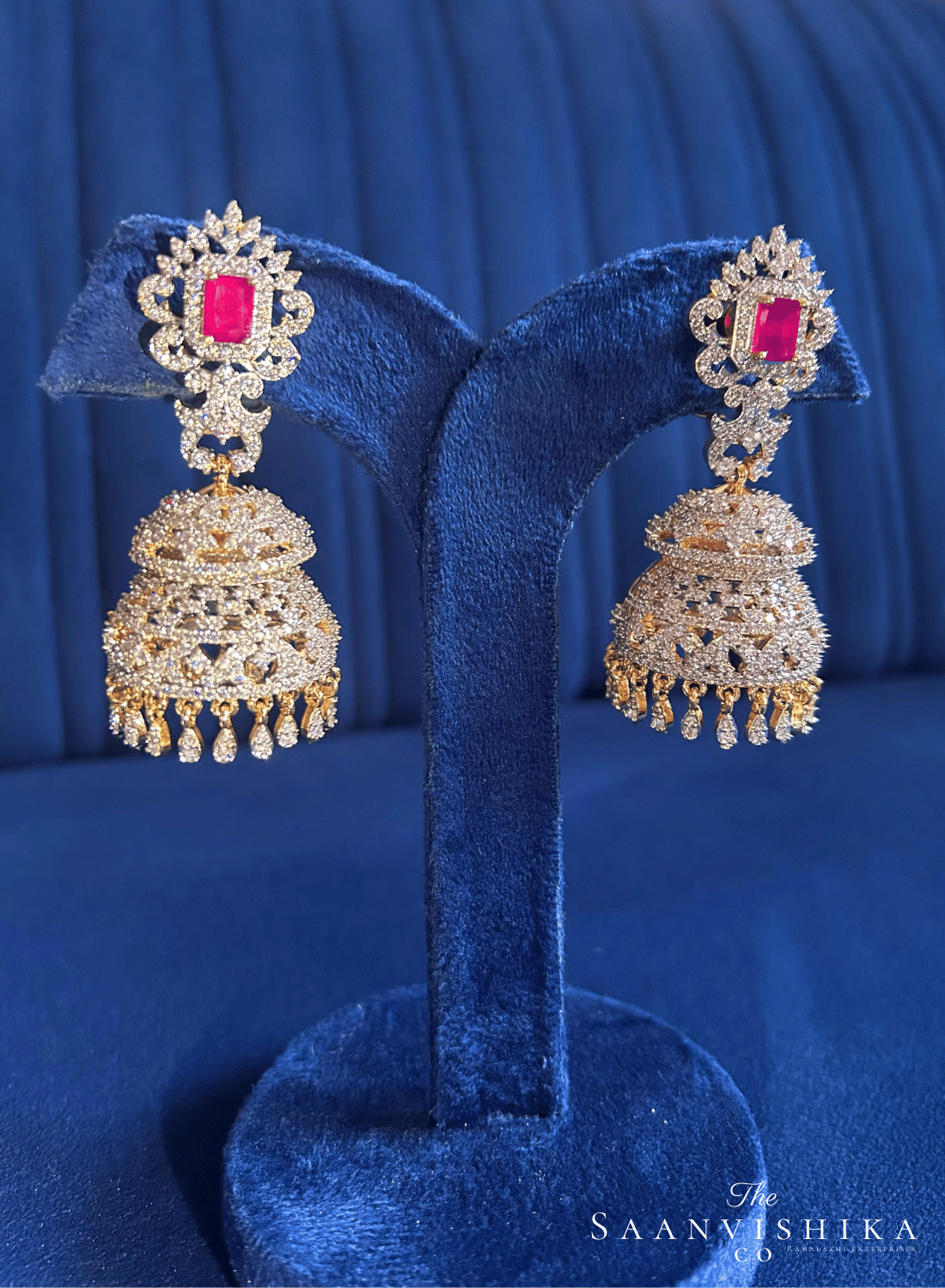 Grand Double Jhumka Earrings Red