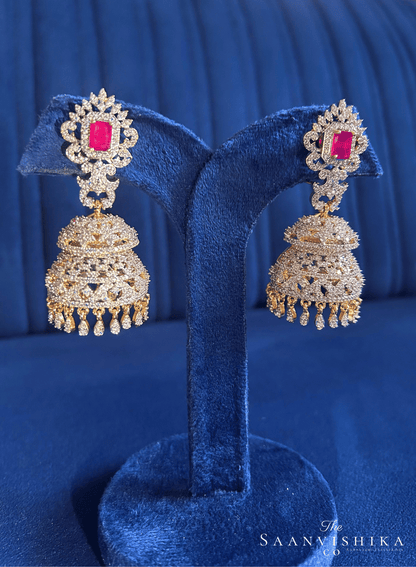 Grand Double Jhumka Earrings Red