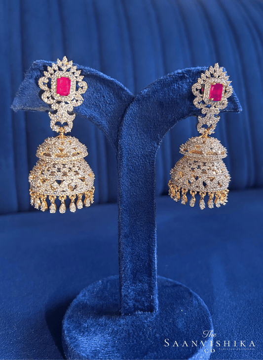 Grand Double Jhumka Earrings Red