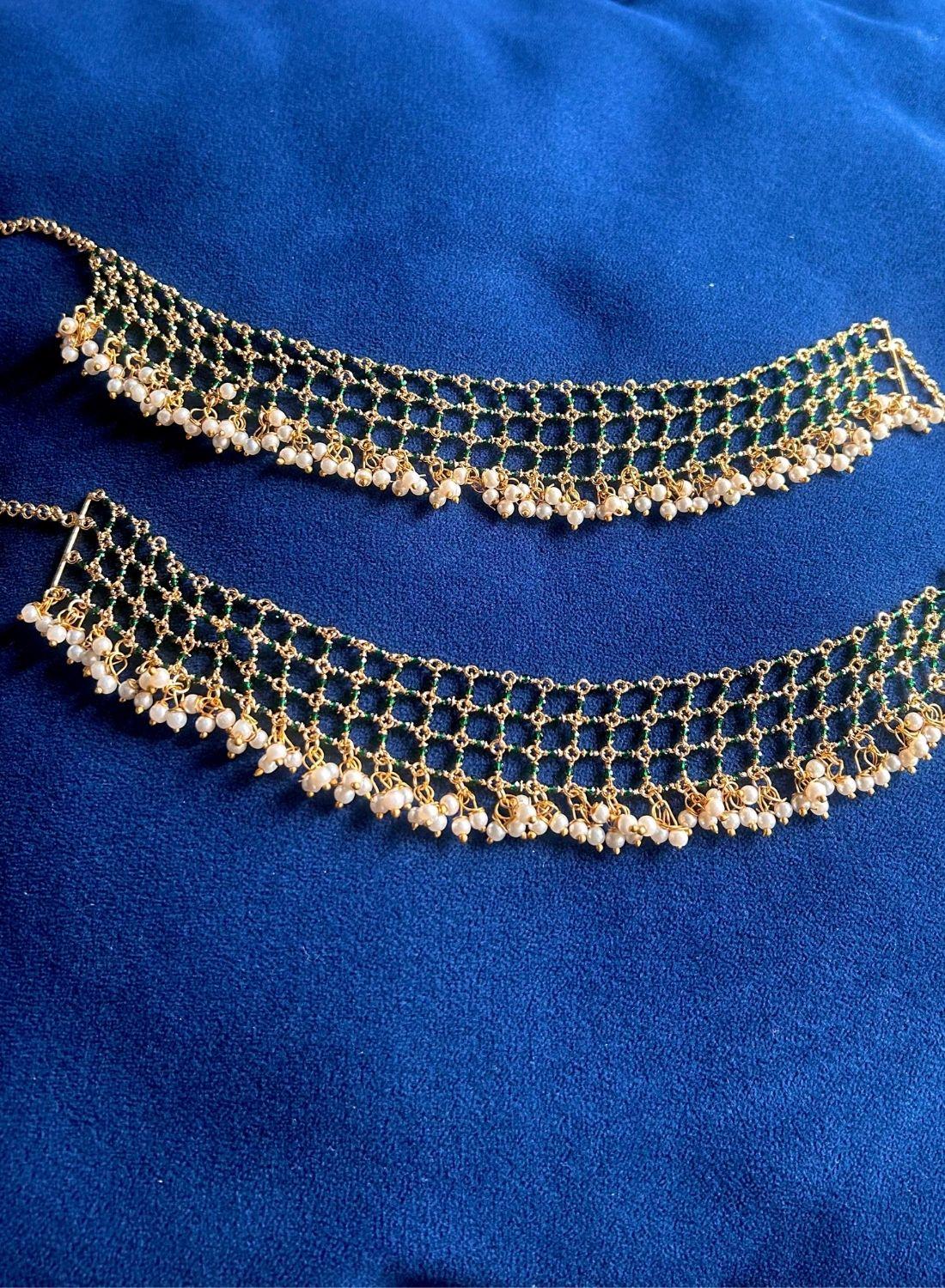 Designer Micro Beads Netted Earchain green