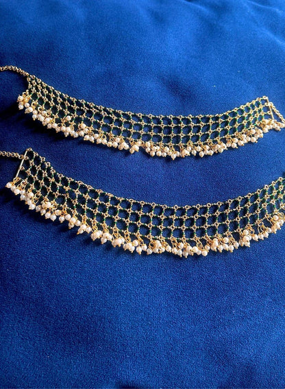 Designer Micro Beads Netted Earchain green