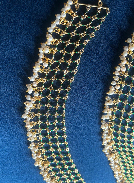 Designer Micro Beads Netted Earchain green