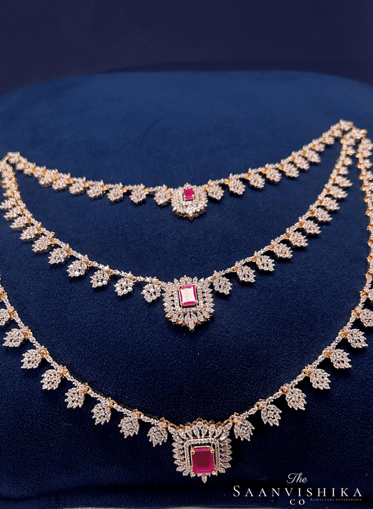 Multi Layer Neckalce with Earrings Ruby Red