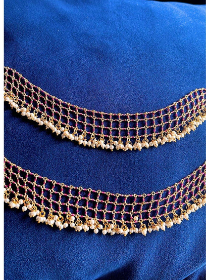 Designer Micro Beads Netted Earchain Red