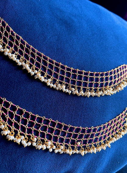 Designer Micro Beads Netted Earchain Red