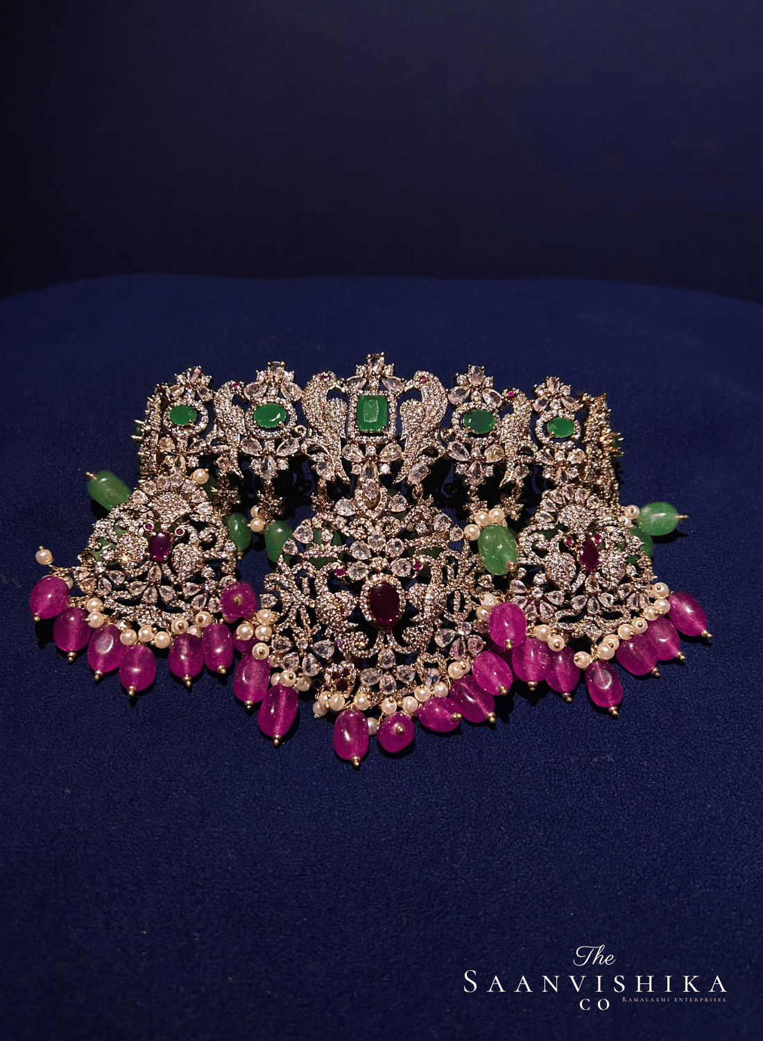 Victorian Parrot Choker With Pendant Set (Pink Beads)