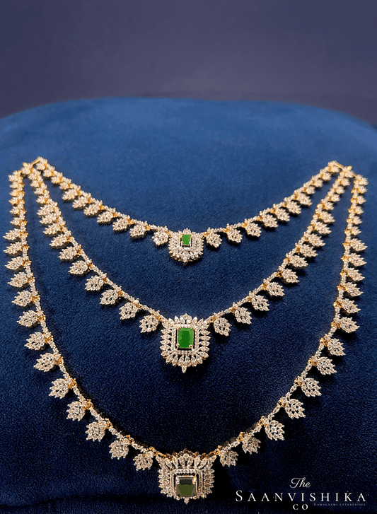 Multi Layer Neckalce with Earrings Green