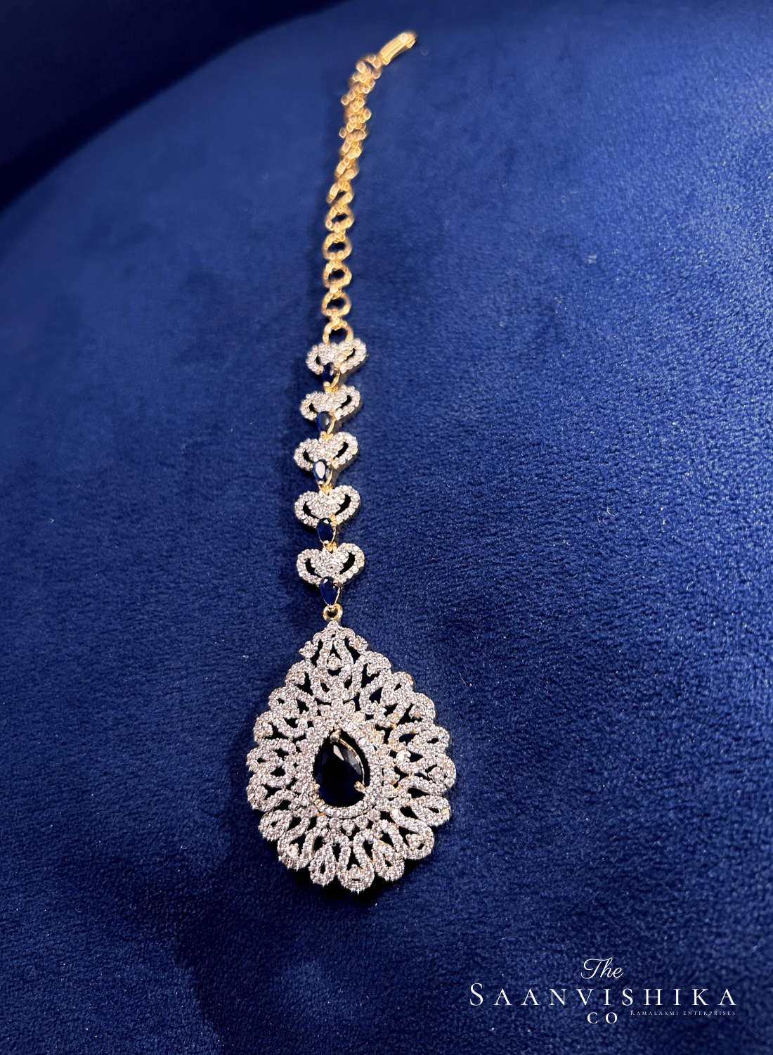 Floral Gemstone Bridal Tikka (Blue)