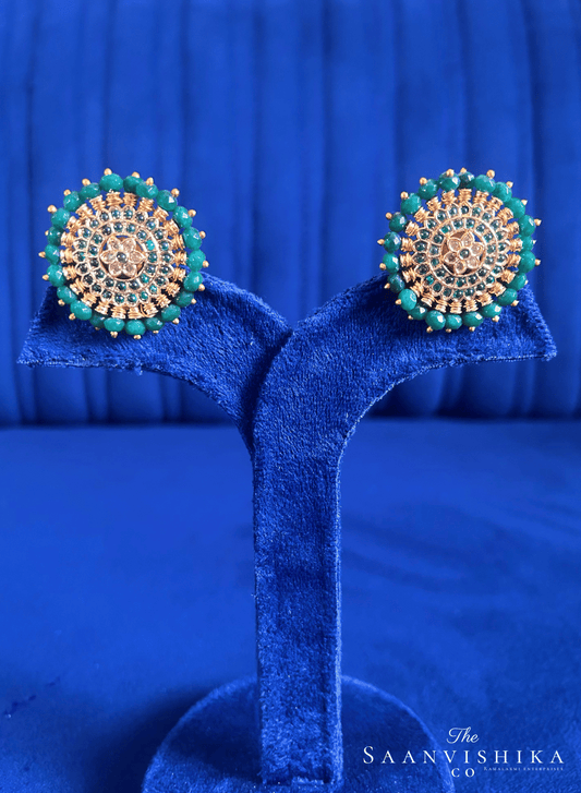 Dark Green Beads Gold Stud Earrings