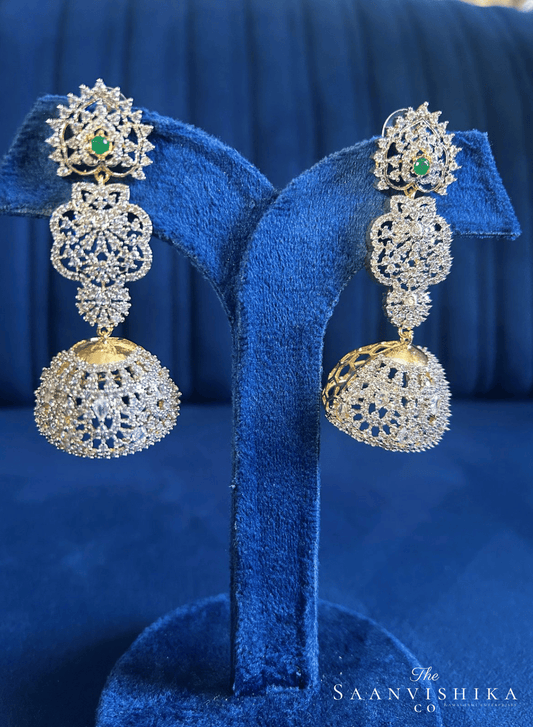 Long Jhumka Earrings Green