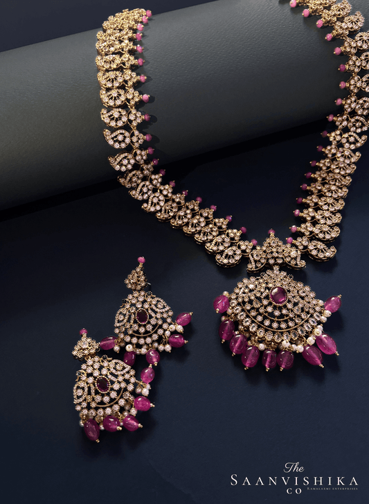 Victorian Beads Haram with Earrings Ruby