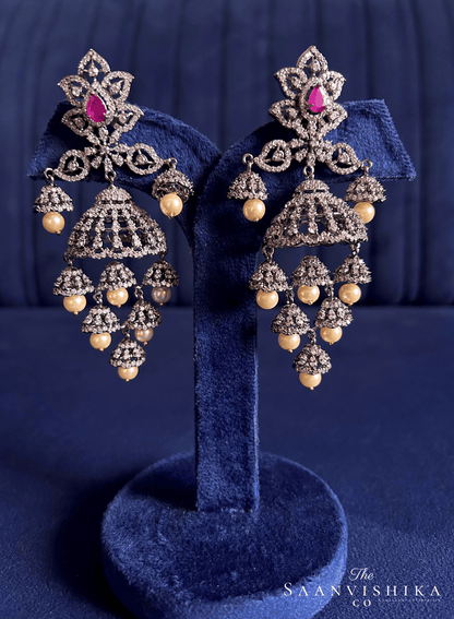 Black Victorian Bridal Pearl Jhumka (Red)