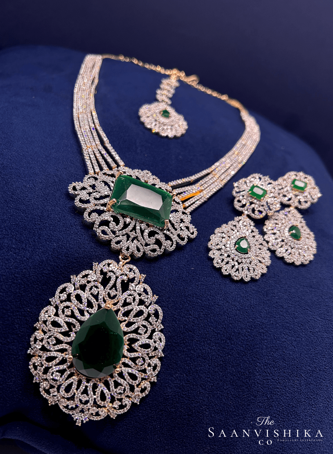 Luxurious Designer Uncut Large Emerald Stone Diamond Replica Haram Set