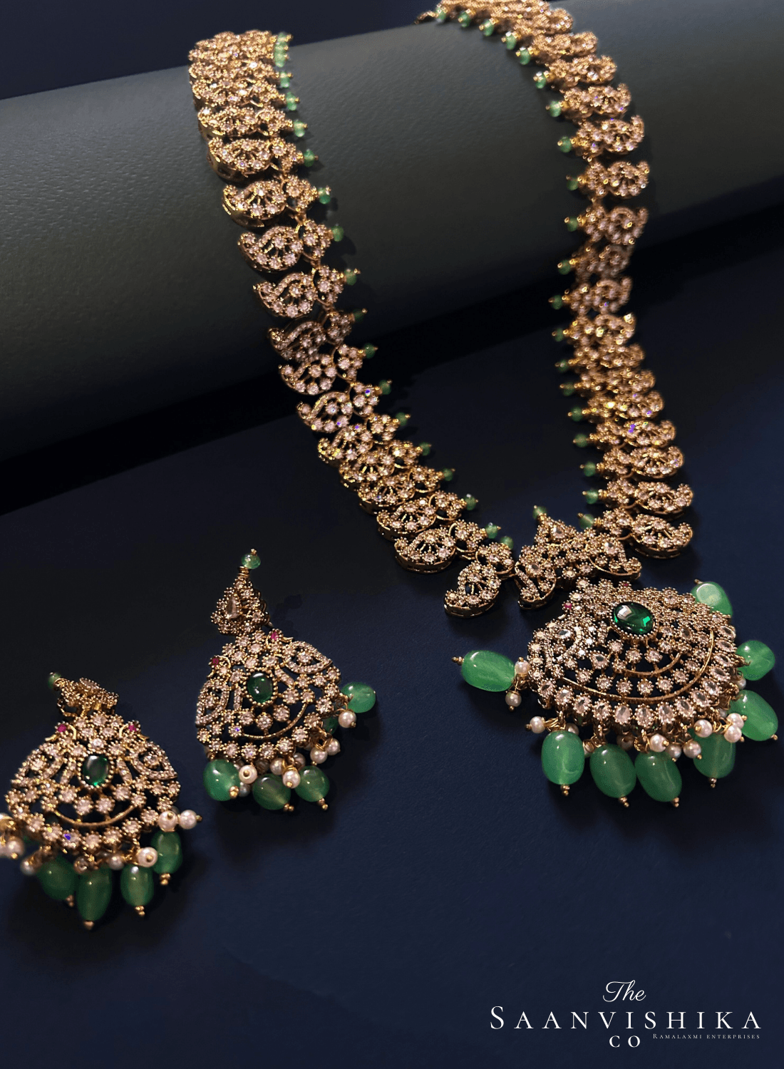 Victorian Beads Haram with Earrings Green