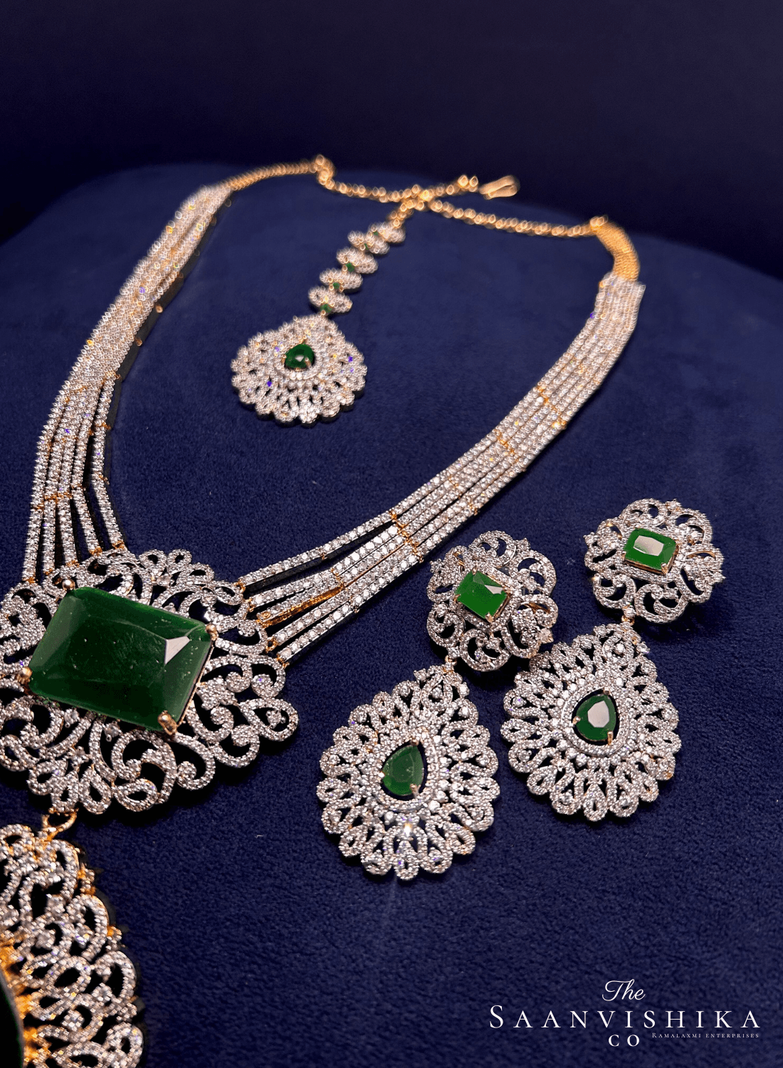 Luxurious Designer Uncut Large Emerald Stone Diamond Replica Haram Set