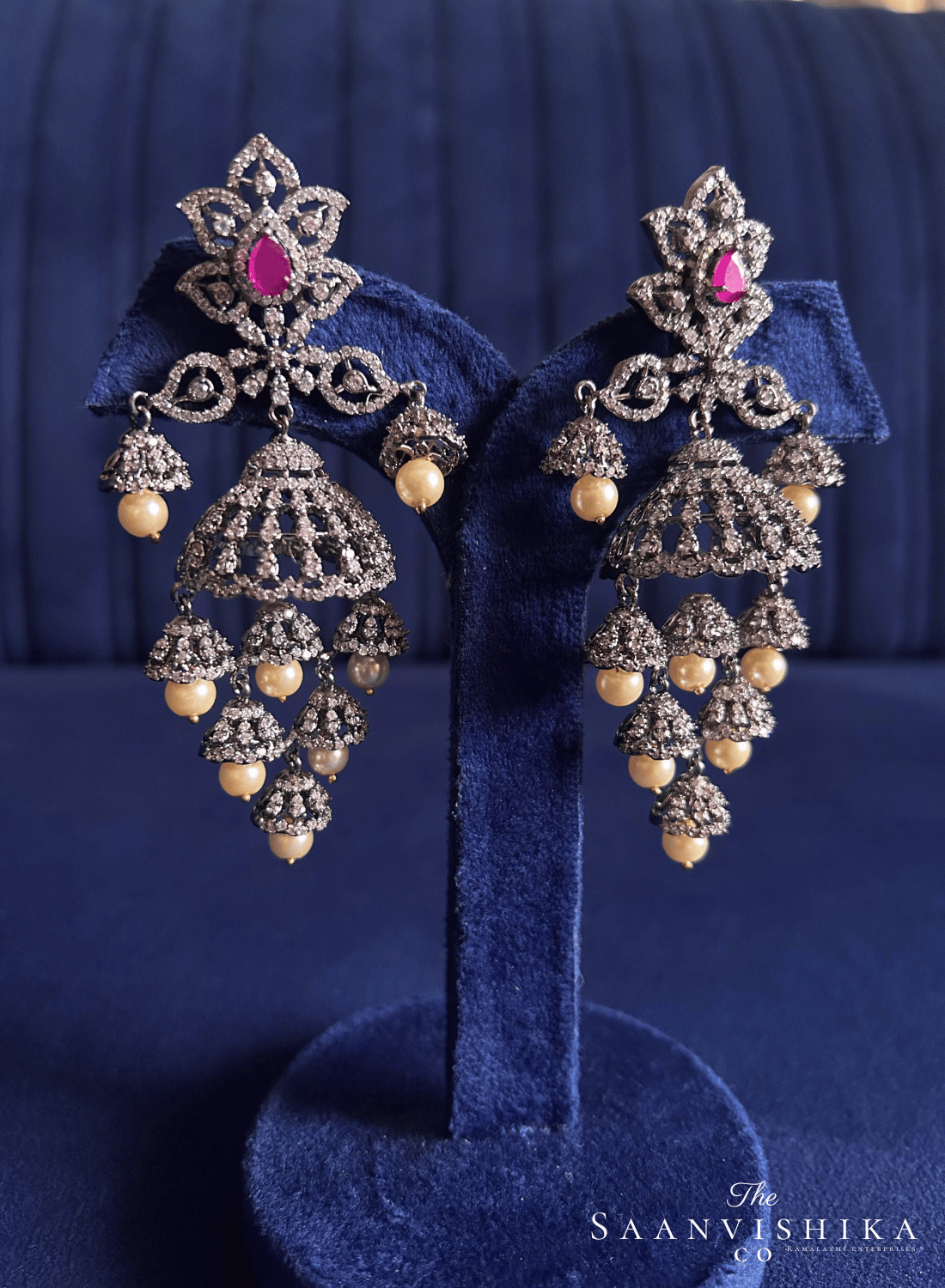 Black Victorian Bridal Pearl Jhumka (Red)