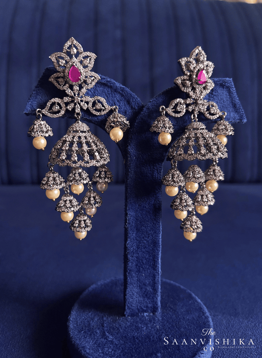 Black Victorian Bridal Pearl Jhumka (Red)