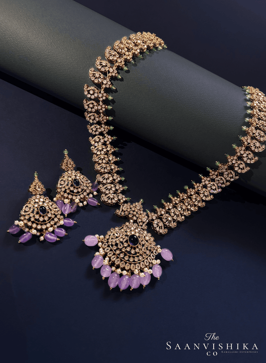 Victorian Beads Haram with Earrings Purple