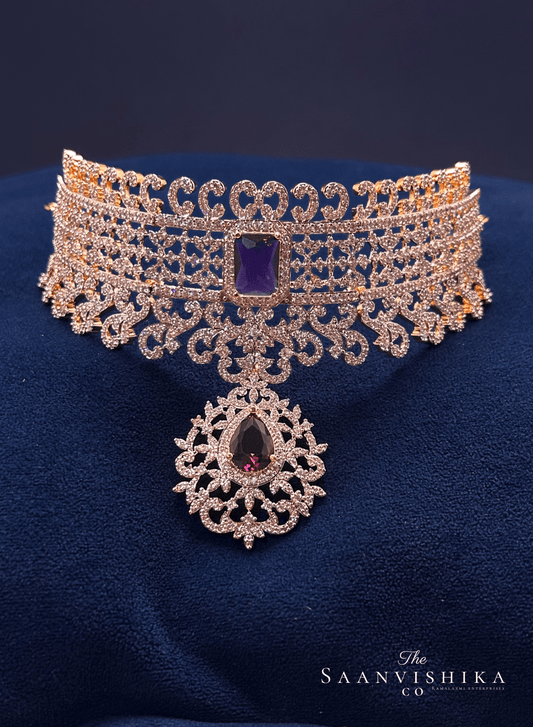 Grand Purple Diamond Choker with Earrings