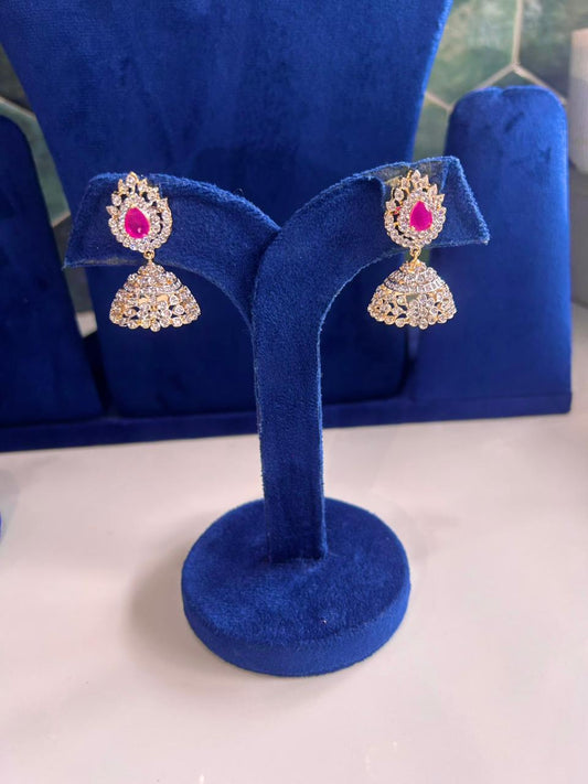 Diamond Look Screwback Jhumka Red