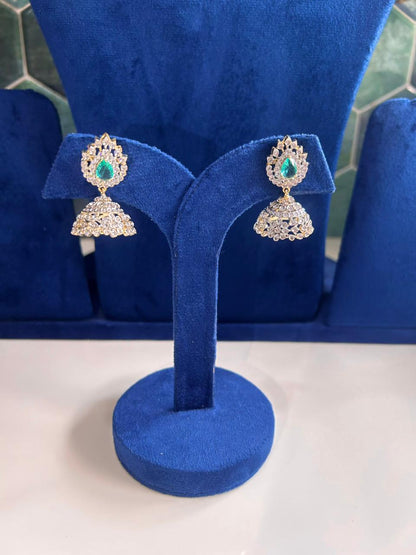Diamond Look Screwback Jhumka Green
