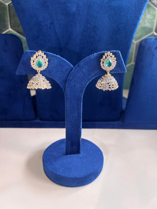 Diamond Look Screwback Jhumka Green