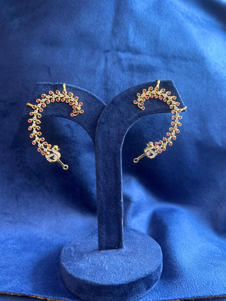 Diamond Look Swan Designer Earcuffs (Ruby)