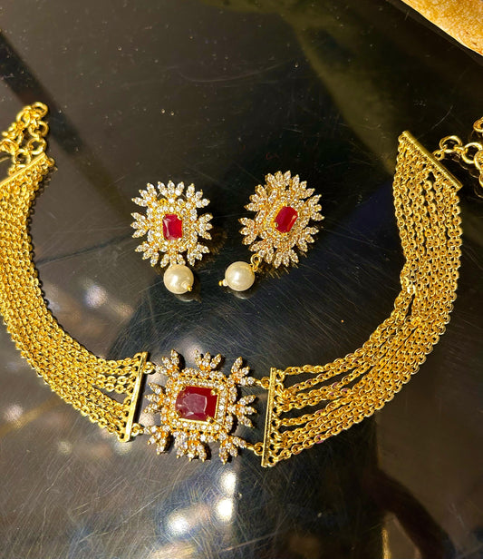 Chandraharam Neck Patti  with Earrings Ruby