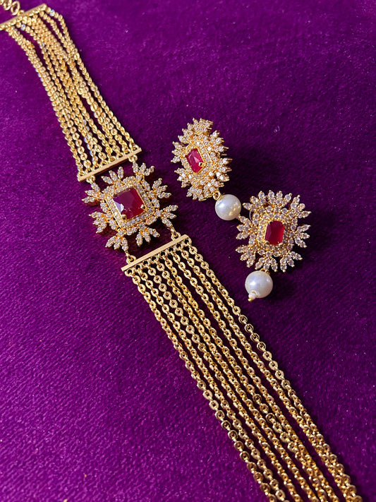 Chandraharam Neck Patti  with Earrings Ruby