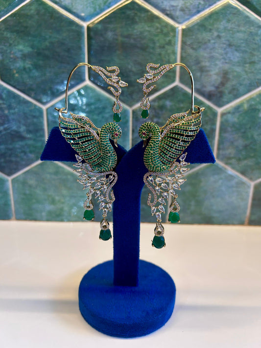 Designer CZ Diamond Peacock Earcuffs Green