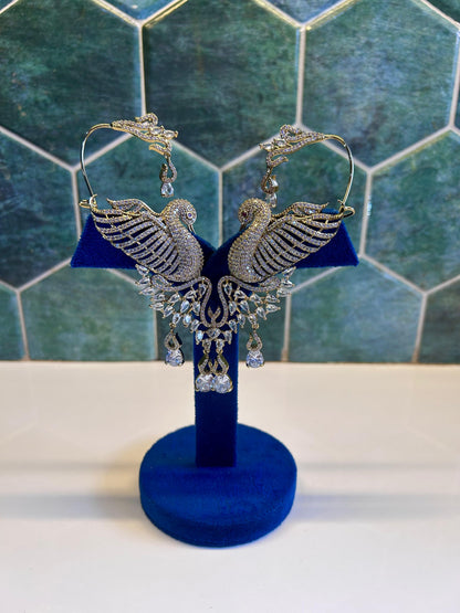 Designer CZ Diamond Peacock Earcuffs Crytsal