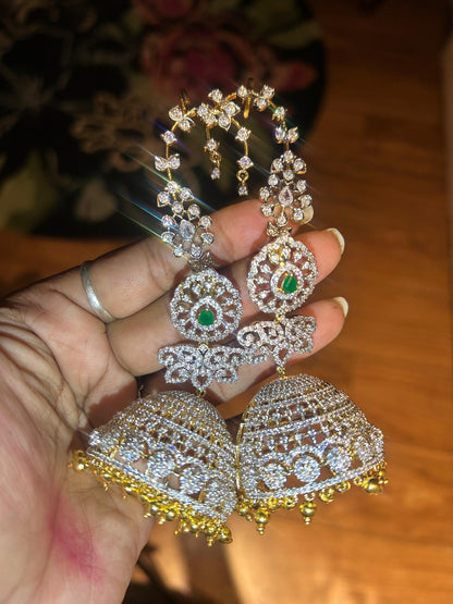 Detachable Jhumki Floral American Diamond Earcuffs