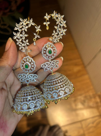 Detachable Jhumki Floral American Diamond Earcuffs