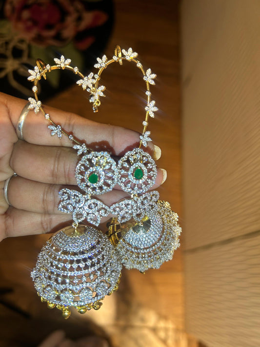 Detachable Jhumki Single Floral  Diamond Ear cuffs