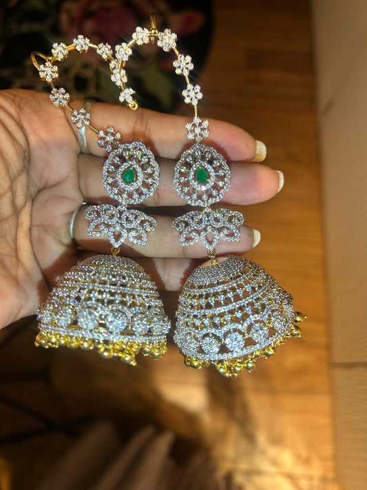 Detachable Jhumki Multi Floral  Diamond Ear cuffs