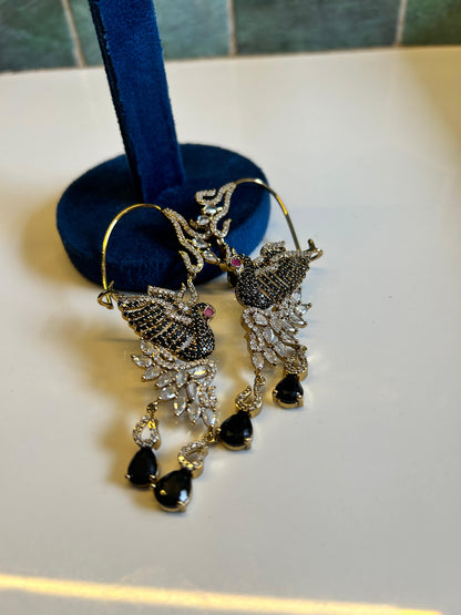 Small Designer CZ Diamond Peacock Earcuffs Black